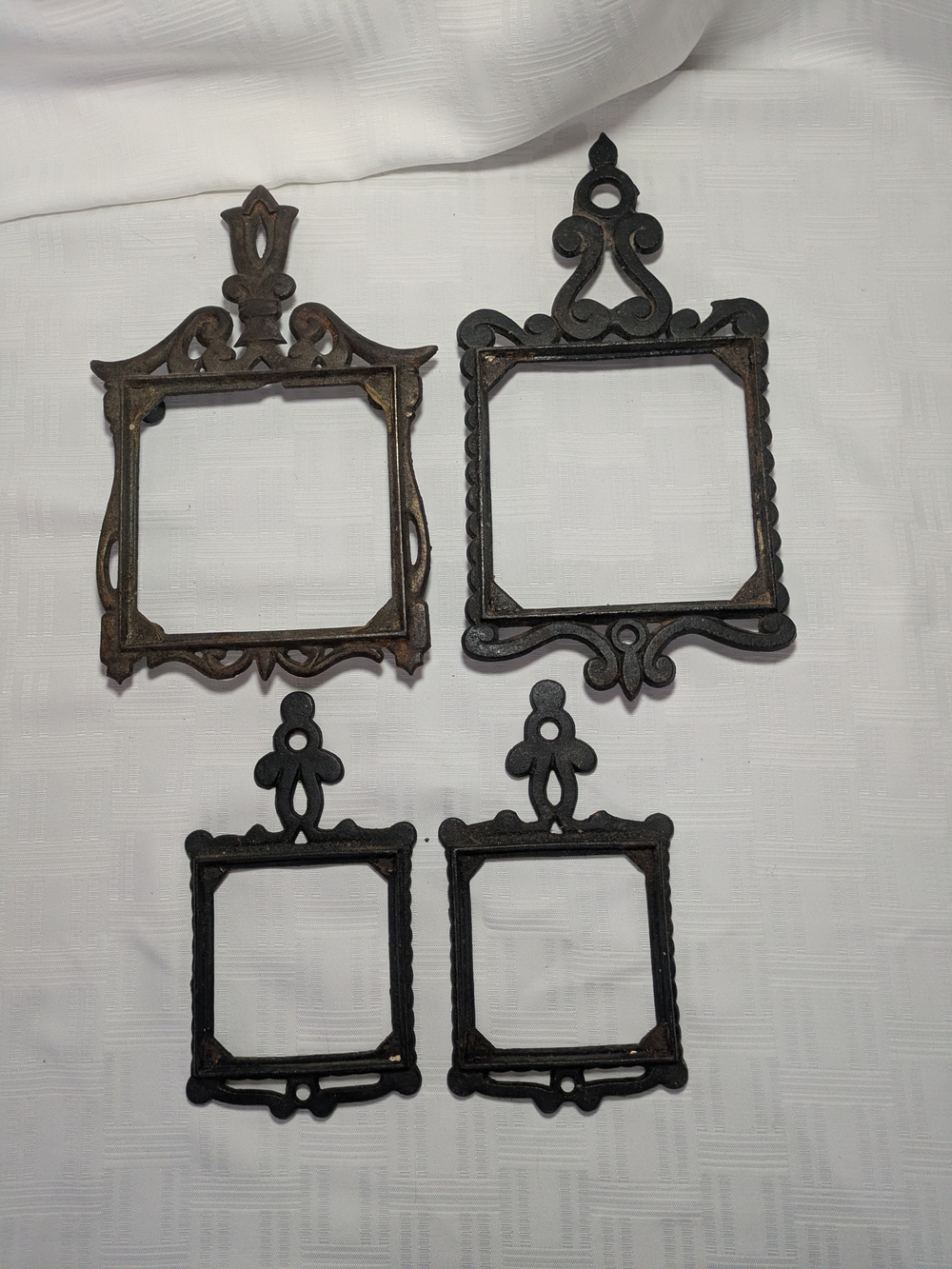 Mid Century Cast Iron Trivet Frames Set 4 Victorian Gothic Craft Tile Holders